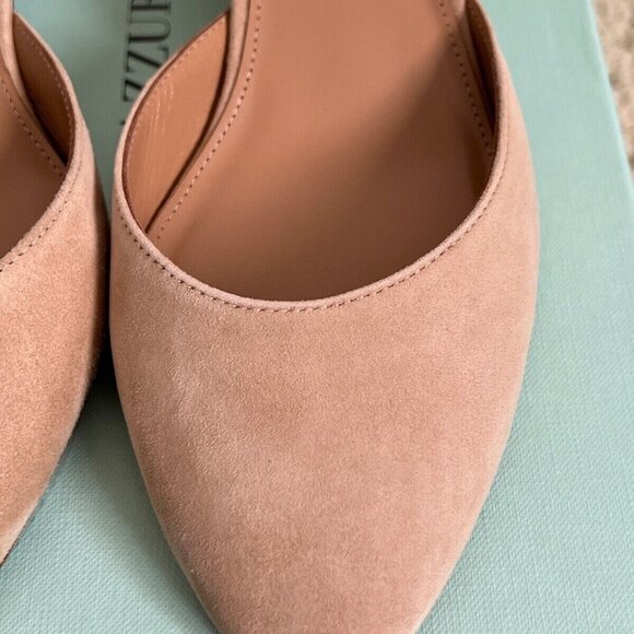 Aquazzura Talita Beige New Nude Suede Block Heel Slingback Pumps - Picture 6 of 14